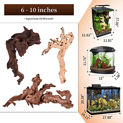 Natural Driftwood for Aquarium Decor Fish Tank Decor Reptile Decor (Mopani Driftwood 6 to 10 Inch (Pack of 3))