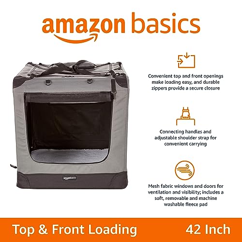 Portable Foldable Soft Pet Dog Crate Carrier Kennel with Mesh Windows (GREY / 42.0"L x 31.0"W x 31.0"H)