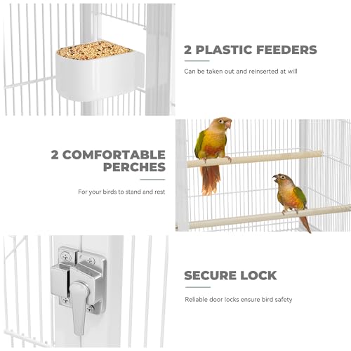 41 inches Metal Bird Cage for Parakeets (White / 19.0"L x 18.1"W x 40.5"H)