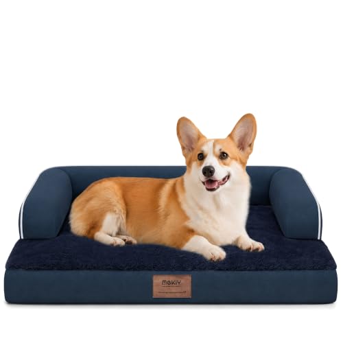 Orthopedic Waterproof Dog Bed Pet Couch with Bolster for Medium Dogs (30.0"L x 22.0"W x 6.5"Th / Navy Blue)