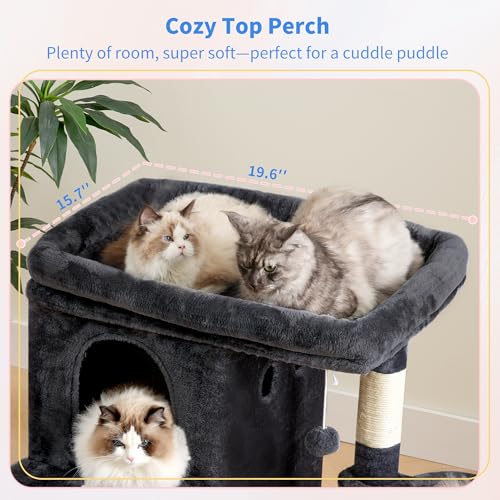 26.3" Cat Tree for Large Cats with Big Perch & Dual Condos HCT204SG (Smoky Gray / 26.3 inch)