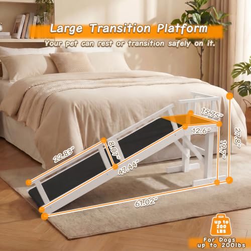 61" Dog Ramp for Bed&Couch (White / 61"L x 20"H x 15.7"W)