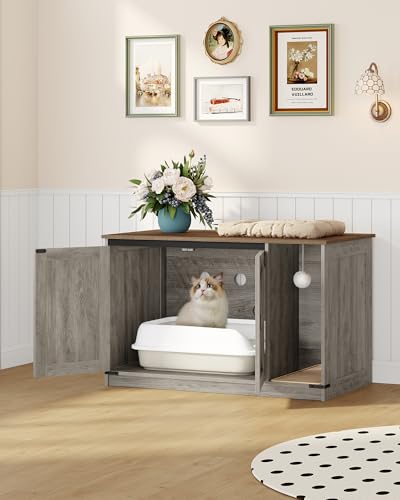 Cat Litter Box Enclosure (39.4"L x 21.7"W x 24.8"H / Light Ivory and Brown)