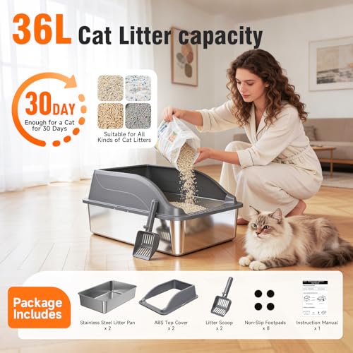2PACK XL Stainless Steel Litter Box (Dark Grey XL)