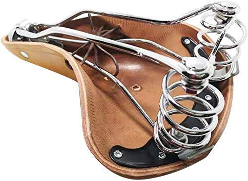 English Vintage Bicycle Saddle Touring City Saddle Comfortable Comfort Leather Bicycle Seat with Spring Rivets for Women Men (Orange)