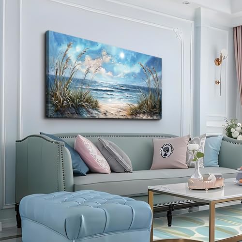 Wall Art For Living Room Wall Decor For Bedroom Bathroom Decoration Sunshine Ocean Scenery Painting Blue Sea Waves Wall Pictures Office Modern Canvas Prints Artwork Aesthetic Home Decor (40"L x 20"W / Blue Sea Sunshine Waves Pictures)