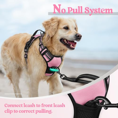 Dog Harness No Pull for Large Dogs with 2 Leash Clips (Large / Pink)
