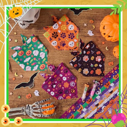 100 Pcs Halloween Dog Bandanas Bulk Cute Dog Paw Prints Pattern (Halloween Paw Prints / 31.5 x 21.7 x 21.7 Inch)