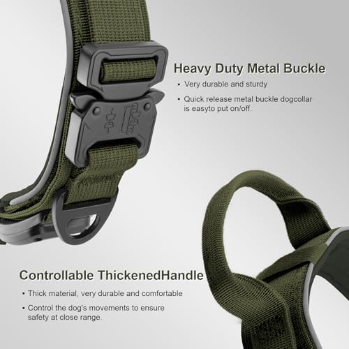 Tactical Dog Collar with IPX8 Waterproof AirTag Holder (ArmyGreen / M(15"-18.5"))