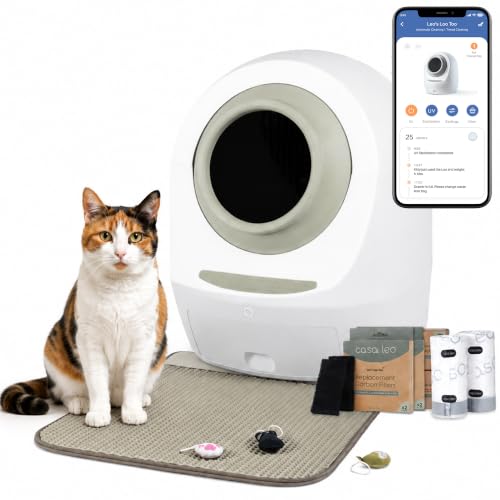 Casa Leo Automatic Self Cleaning Cat Litter Box Bundle with App Control (Green)