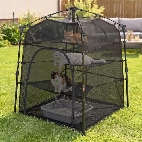 Catio Outdoor Cat Enclosure Pop up Cat Tower Tent (XL Square / XLarge, 32" x 32" x 35"H)