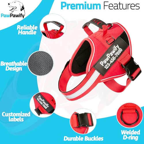 Custom No Pull Dog Harness with Name and Phone Number (XS (5-9LBS) / New Red)