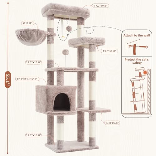 55.1'' Cat Tree Tower for Indoor Cats (55.1 inch / Muchroom)