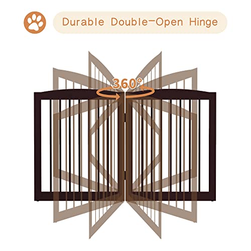 Freestanding Pet Gate for Dogs (24" Height-6 Panel / Dark Brown)