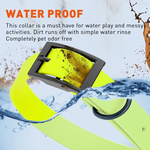 Biothane Waterproof Dog Collar Strong Coated Nylon Webbing with Black Hardware Odor (W1" x L18-22" / Safety Yellow)