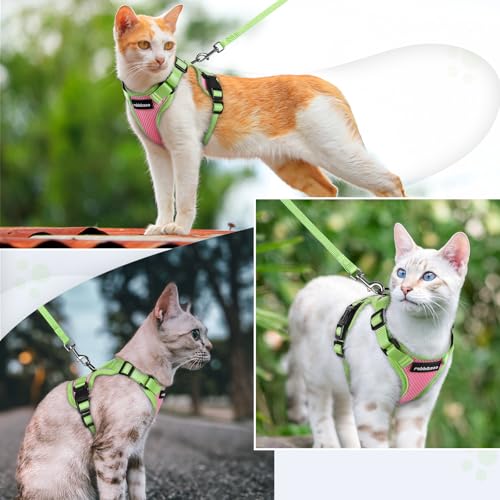 Cat Harness and Leash Set (Pink & Light Green / M)