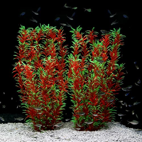 Aquarium Decor Plastic Plants Extra Large 21 Inch Artificial Plants (Wine 2pcs)