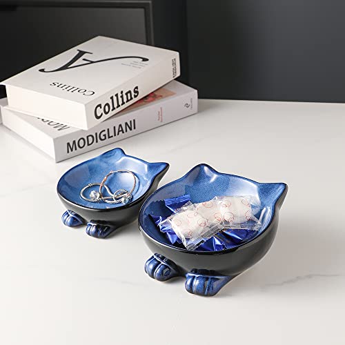 Ceramic Basic Cat Bowls (4.25 OZ / Blue & Black)
