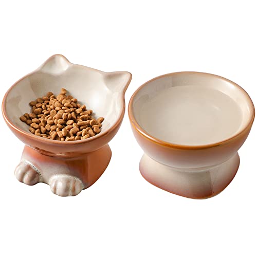 Elevated Cat Bowls (4.5 OZ+8 OZ / Brown)