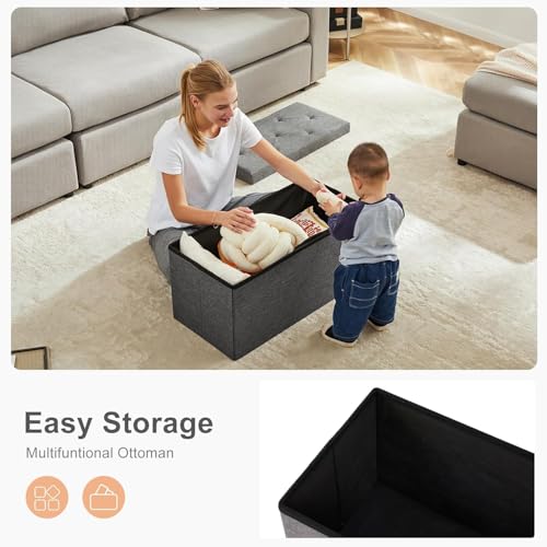 30in Foldable Storage Ottoman Bench (14.9"D x 30"W x 14.9"H / Simple Grey)