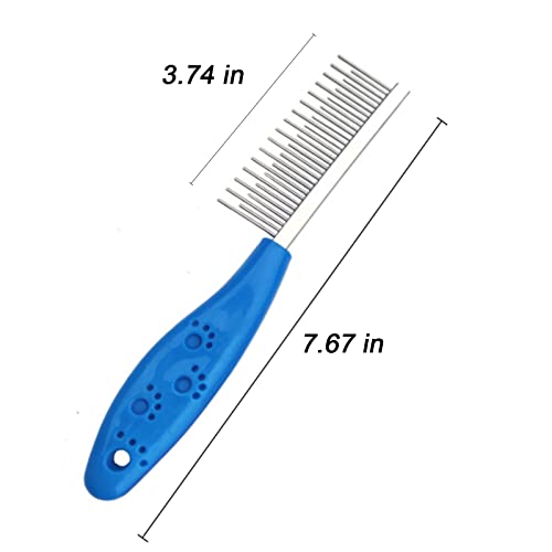 Long Hair Dog or Cat Comb Grooming with Short and Long Teeth Dematting Knots Tangles Remover Combs Detangler Tool Suitable for Dogs Cats Poodle HorseStainless Steel Pin (Blue)