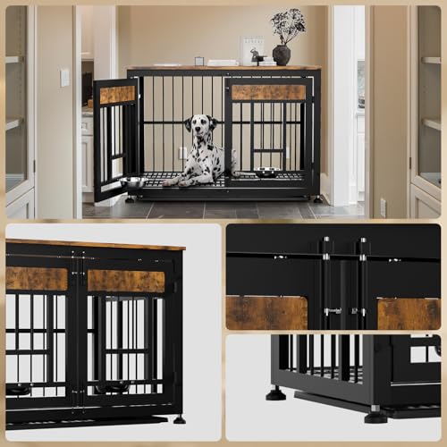 Large Dog Crate Furniture (Rustic Brown & Black / 42.9"L x 38.3"W x 30.0"H)