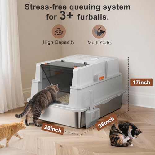 Extra Large Enclosed Stainless Steel Cat Litter Box with Lid (Silver Grey / XXX-Large)