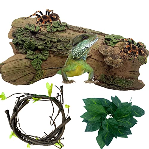 Resin Reptiles Hollow Tree Trunk Habitat Decor Reptile Log Hides Caves Bearded Dragon Hideout Cave Bark Habitats Decoration Gecko Hut for Lizard Chameleon Crested Gecko Snake Spider