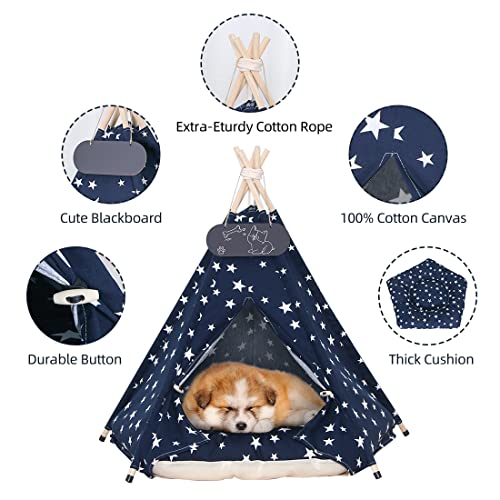 Pet Teepee Tent for Dogs & Cats Dog Bed with Thick Cushion Puppies Play House Removable and Washable (L:24x24x28inch)