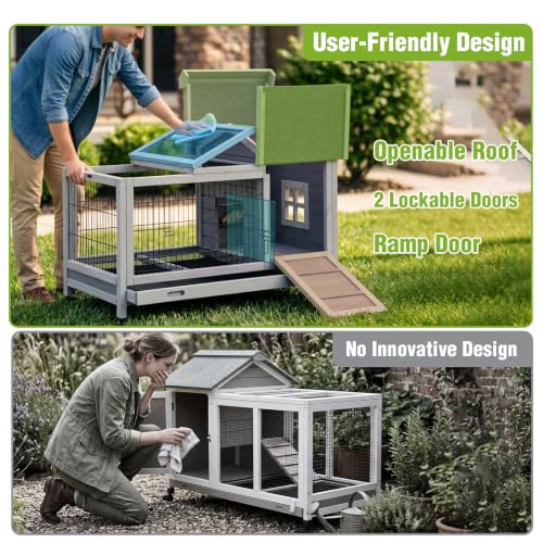Rabbit Cage Indoor for 1 (Grey / 40.7" x 22.8" x 28.6")