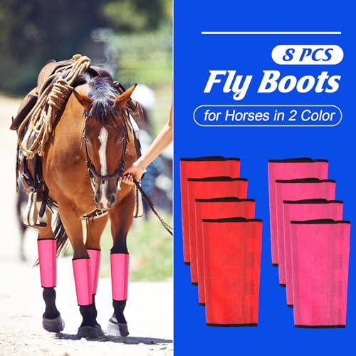 8 Pcs UV Mesh Horse Fly Boots (Red, Rose Red)