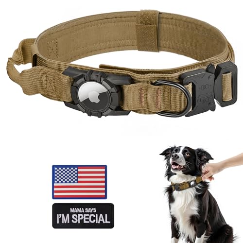 Tactical AirTag Dog Collar (M(15"-18.5") / Brown)