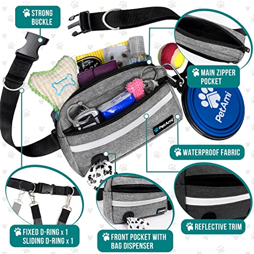 Hands Free Dog Leash Waist Belt Bag Fanny Pack (Heather Grey / 1 Leash)