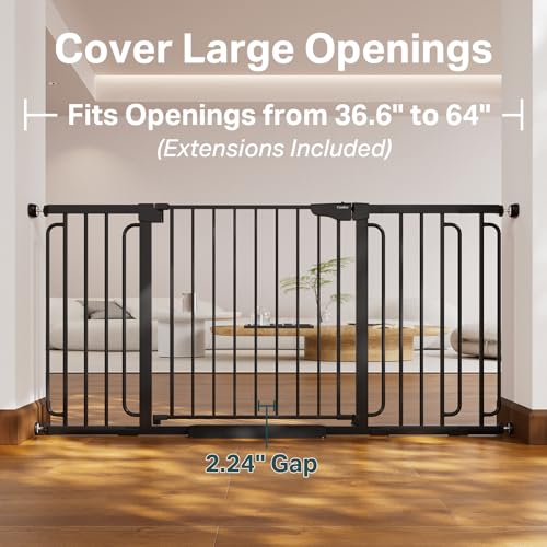 36.6 64 in Extra Wide Baby Gate for Stairs (Black / 36.6-64"W x 30.5"H)