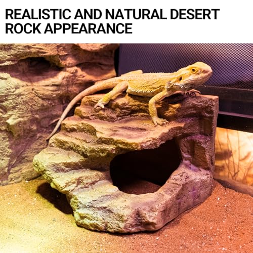 Resin Reptile Hideout Cave Reptile Habitat Tank Decor Terrarium Accessories for Bearded Dragon Leopard Gecko Lizards Turtle (Small)
