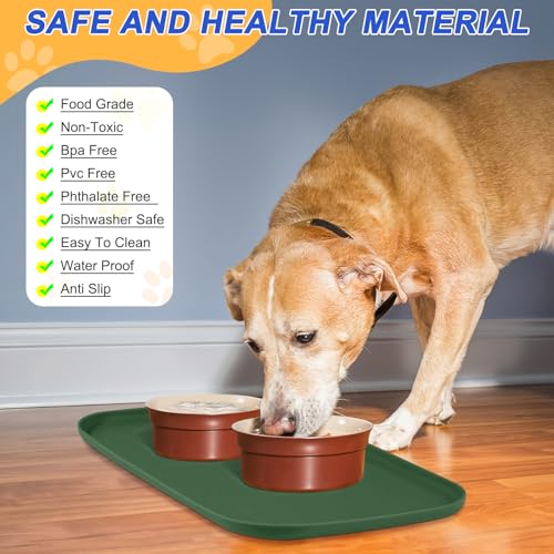 Waterproof Silicone Pet Food Mat with Raised Edge for Dog & Cat (Dark Olive / 22"L x 14"W)