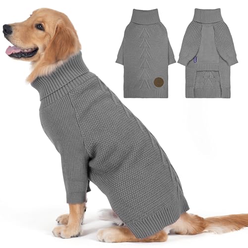 Dog Sweater Long Sleeve Warm Knit Sweaters for Large Dogs Boy Girl (Grey / XXX-Large)