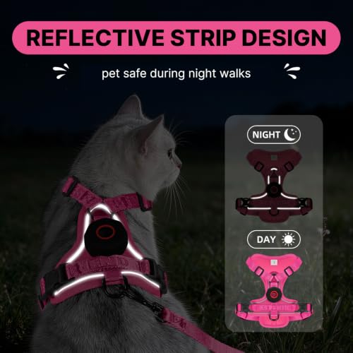 Cat Harness Leash Set with AirTag Holder (Pink for Airtag / M)