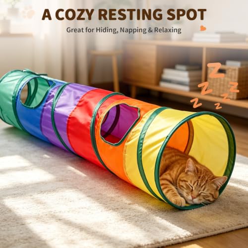 Cat Tunnel for Indoor Cats Kittens Rabbits (Rainbow / Single Tunnel)