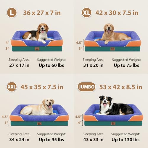 Orthopedic Washable XXL Dog Bed for Extra Large Dogs (Navy Orange / 45"L x 35"W x 7.5"Th)