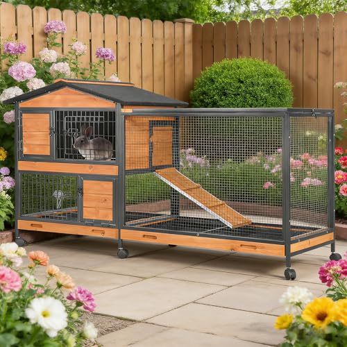 Large Rabbit Hutch Indoor Outdoor (Orange / 48.0"L x 48.0"W x 24.0"H)