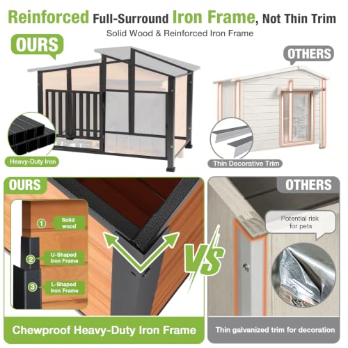 Outdoor Dog House Large Insulated Dog Kennel Weatherproof Dog Shelter with Chew