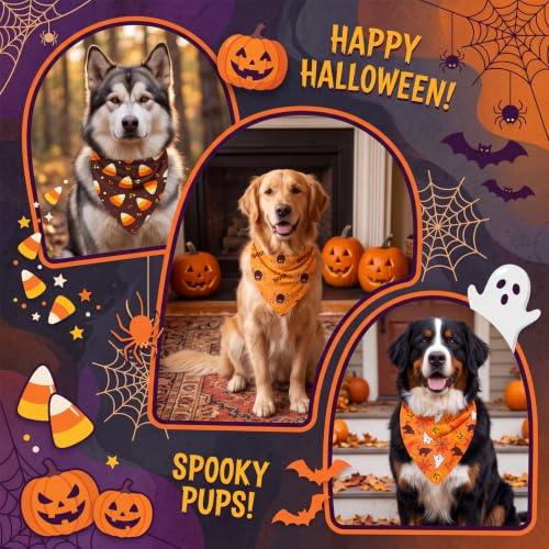 50 Pcs Halloween Dog Bandanas Bulk for Charm Large Pets (Pumpkin Pattern / 31.5 x 21.7 x21.7 Inch)