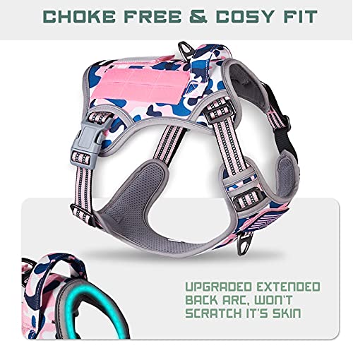 Tactical Dog Harness for Medium Dogs No Pull (Pink Camo / M(Neck:16-20", Chest:17-27"))