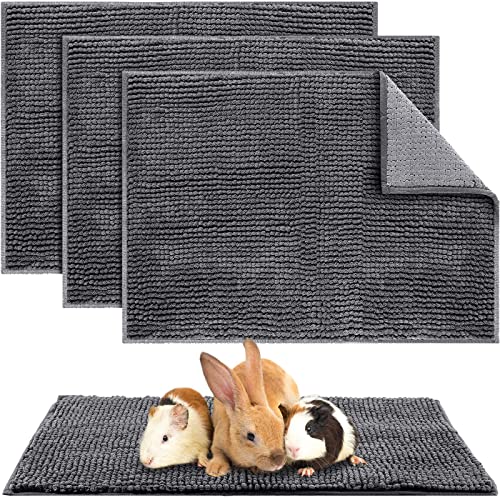 4 Pcs Guinea Pig Cage Liner (Dark Gray / 16 x 24 Inch / Low Pile Chenille)