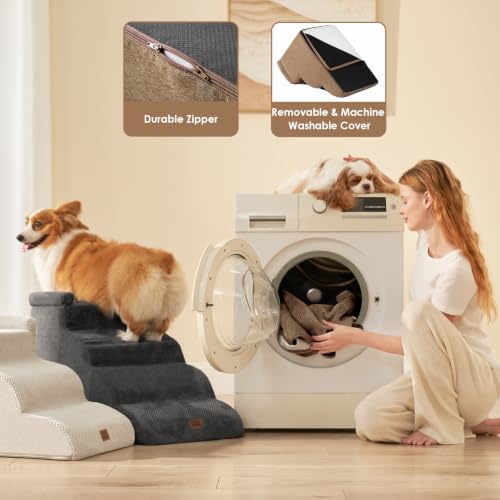 5 Step Curved Dog Stairs for High Beds 20.7" H (Camel / 35.4"l X 15.7"w X 22.7"h)