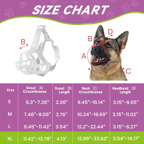 Glow-in-The-Dark Dog Muzzle, Basket Muzzle for Small Medium Large Dogs,Anti-Biting Chewing, Lightweight Cage Design,Allows Drinking & Panting,for Grooming & Training(Transparent Size XL) (Size XL Sout(11.42"-13.78"))