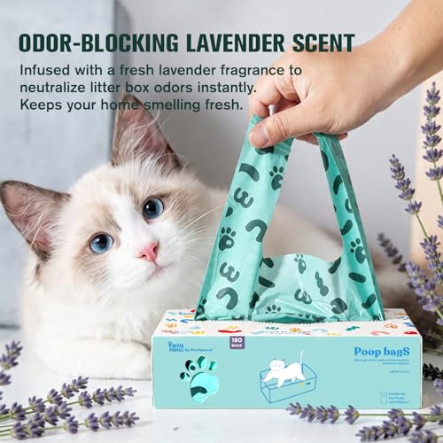 Cat Litter Disposal Bags and Dog Poop Bags with Handle (180 Count (Pack of 1) / Lavender)