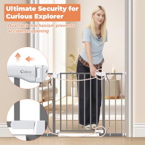 Baby Gate Auto Close (Gray / 29-40"Wide, 28"Tall)