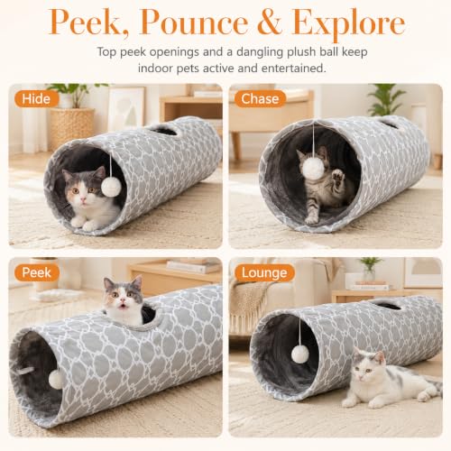 Geometric Straight Cat Tunnel with Plush Inside (Extra Large Straight Tunnel)